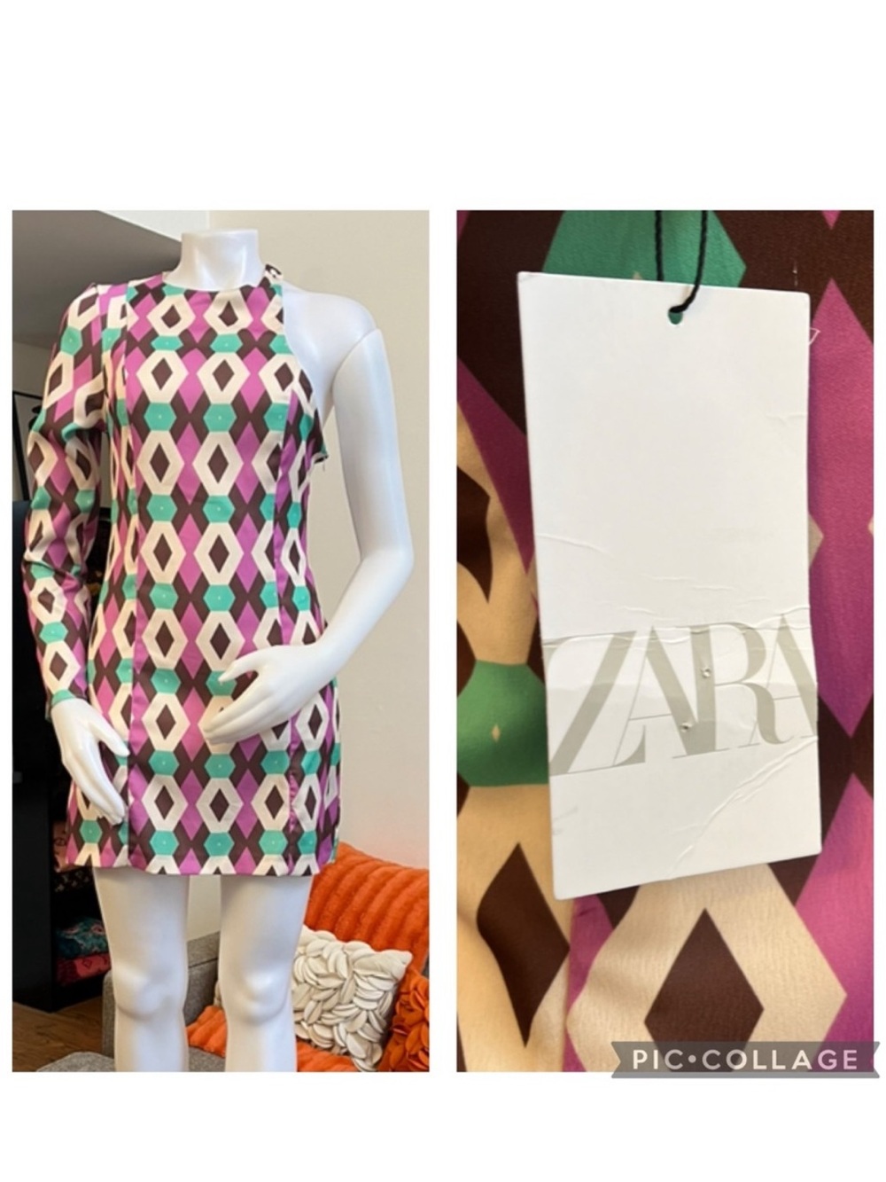 ❣️🆕Zara Satin Effect Geo Print One Shoulder Dress❣️